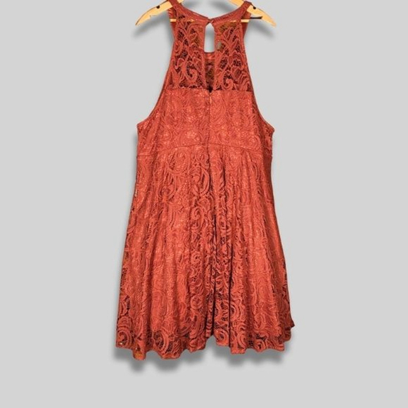 Torrid Lace Skater Dress Plus Size 22 Rust Rose Mauve Pink Glitter Sweetheart - Picture 2 of 11